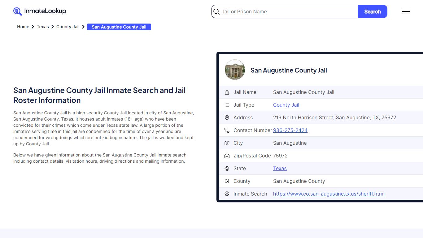 San Augustine County Jail Inmate Search - Inmate Lookup