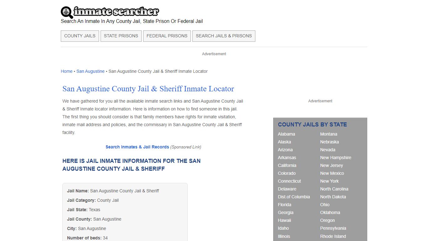 San Augustine County Jail & Sheriff Inmate Locator - Inmate Searcher